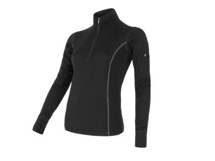 SENSOR MERINO ACTIVE dámské triko dl.rukáv stoják zip černá 01