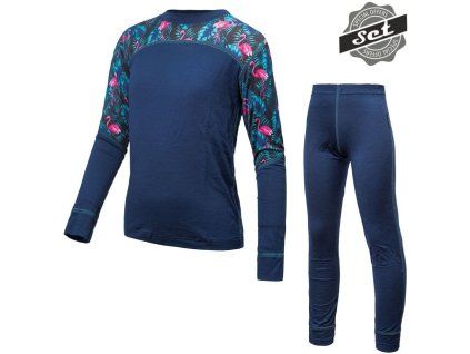 sensor merino impress set detsky triko dl rukav spodky deep blue floral