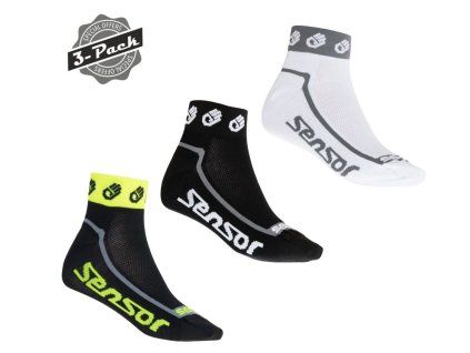 SENSOR PONOŽKY 3 PACK RACE LITE SMALL HANDS černá bílá ref.žlutá