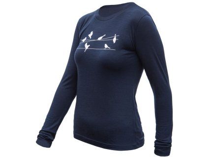 MERINO ACTIVE SONGBIRDS dámské triko dl.rukáv deep blue