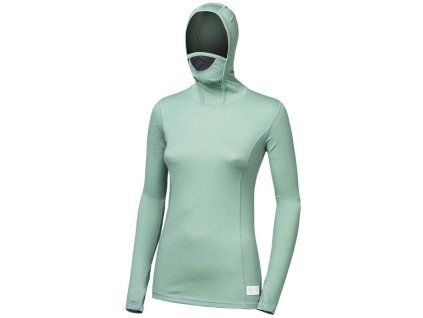 sensor merino df damske triko dl rukav s kapuci basil green